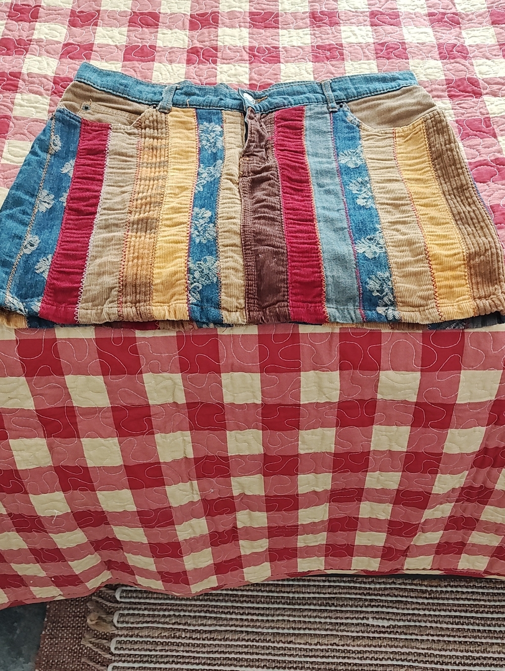 Source Unknown Multicolor Striped Patchwork Mini Skirt